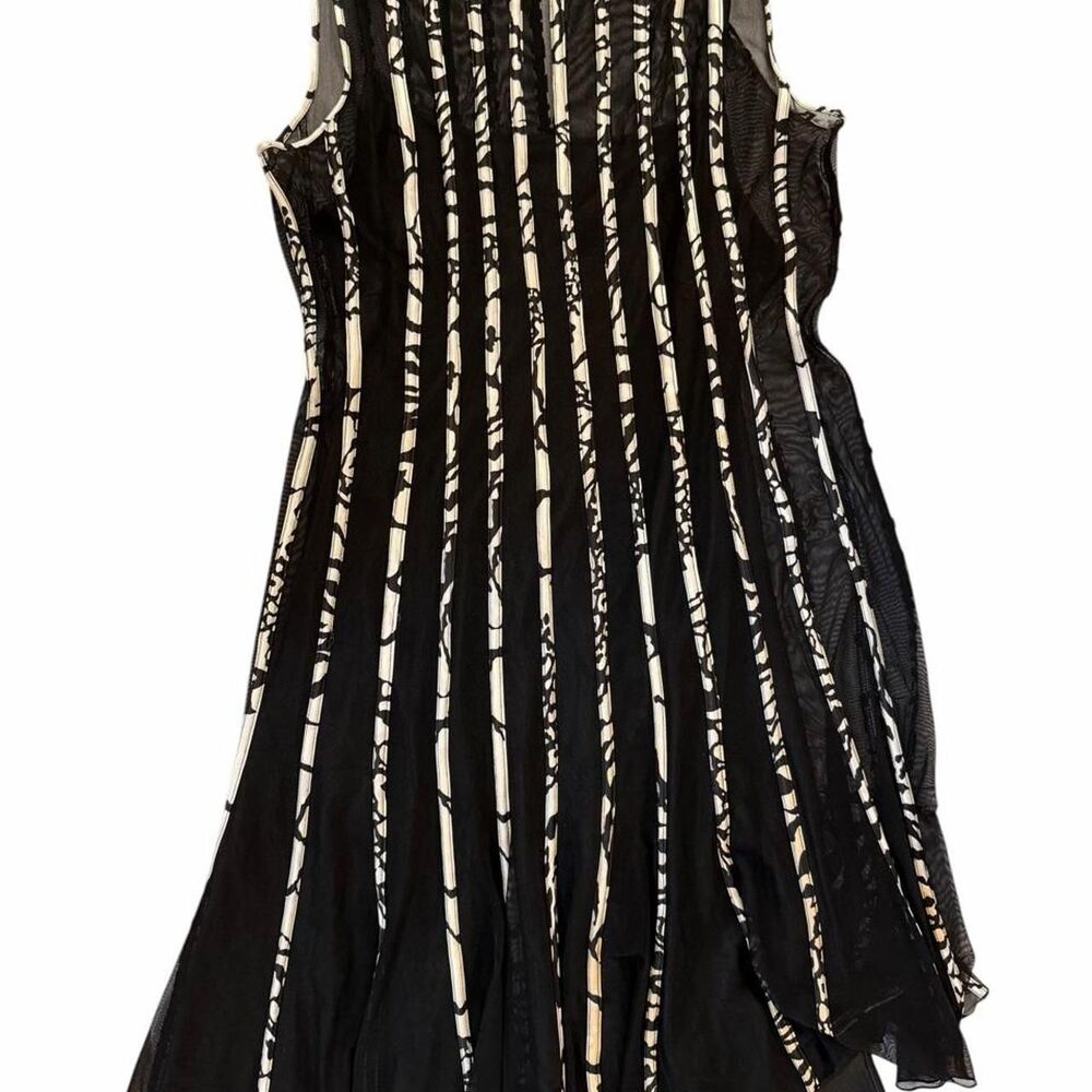 Sandra Darren black & white vertical striped mesh dress with dress liner